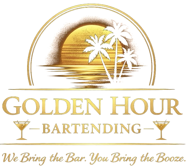 Golden Hour Bartending logo: We Bring the Bar. You Bring the Booze.